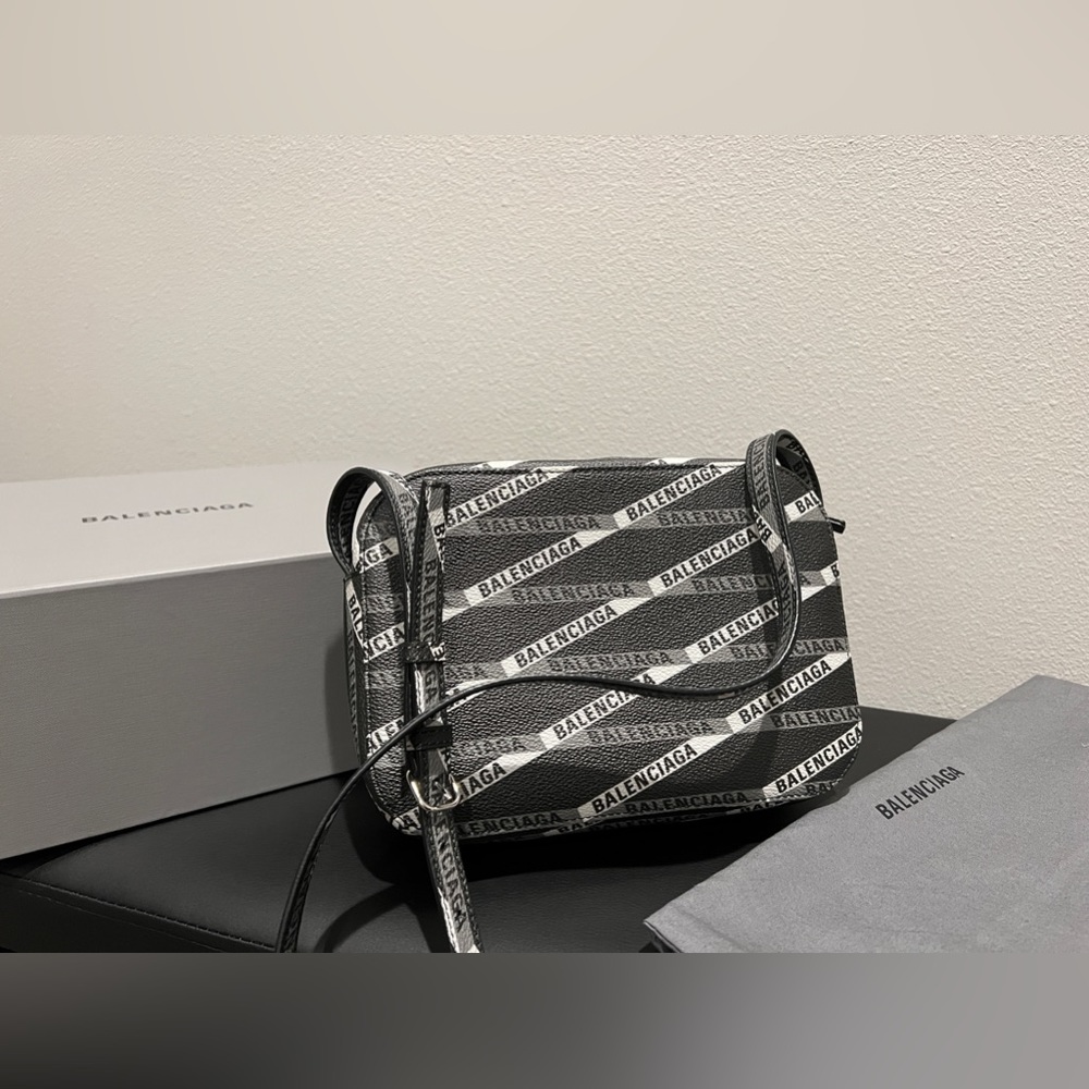 Balenciaga Coated Canvas Losange Monogram S Camera Bag Black Grey
